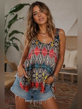 ZOA NEW York Multicolor Tribal Tank Blouse Top
